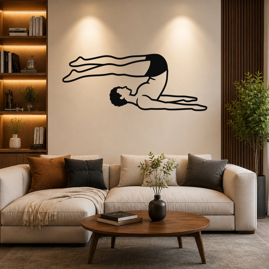 Male Classical Pilates Roll Over waterproof steel metal wall art, mockup 6