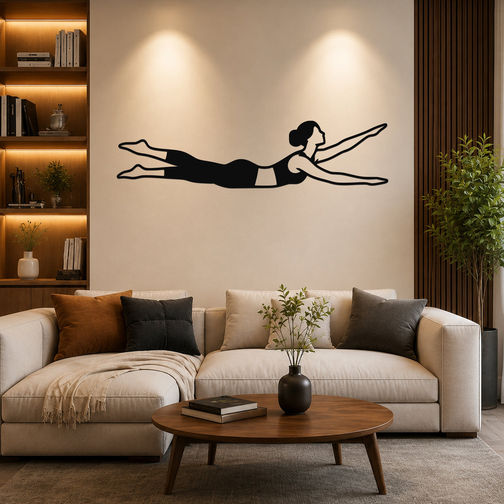 Female Classical Pilates Swimming waterproof steel metal wall art, mockup 6