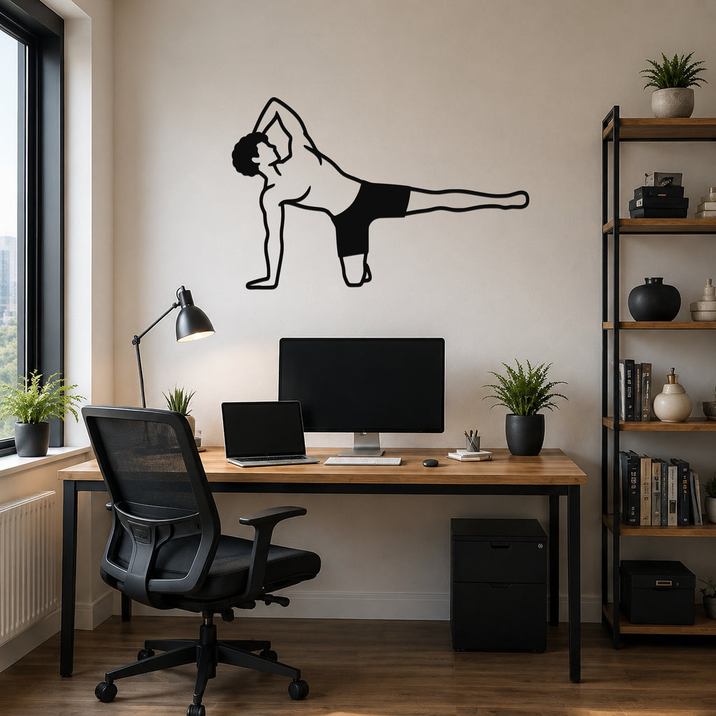 Male Classical Pilates Side Kick Kneeling waterproof steel metal wall art, mockup 6