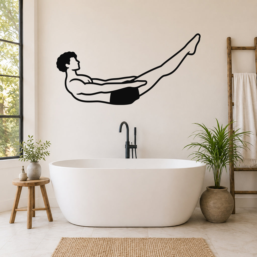 Male Classical Pilates Hundred waterproof steel metal wall art, mockup 6