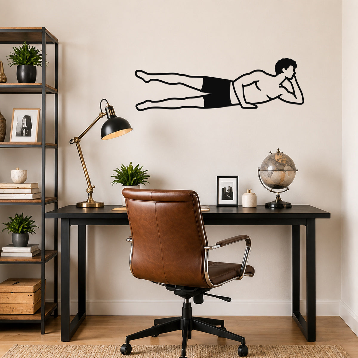 Male Classical Pilates Side Kick waterproof steel metal wall art, mockup 6