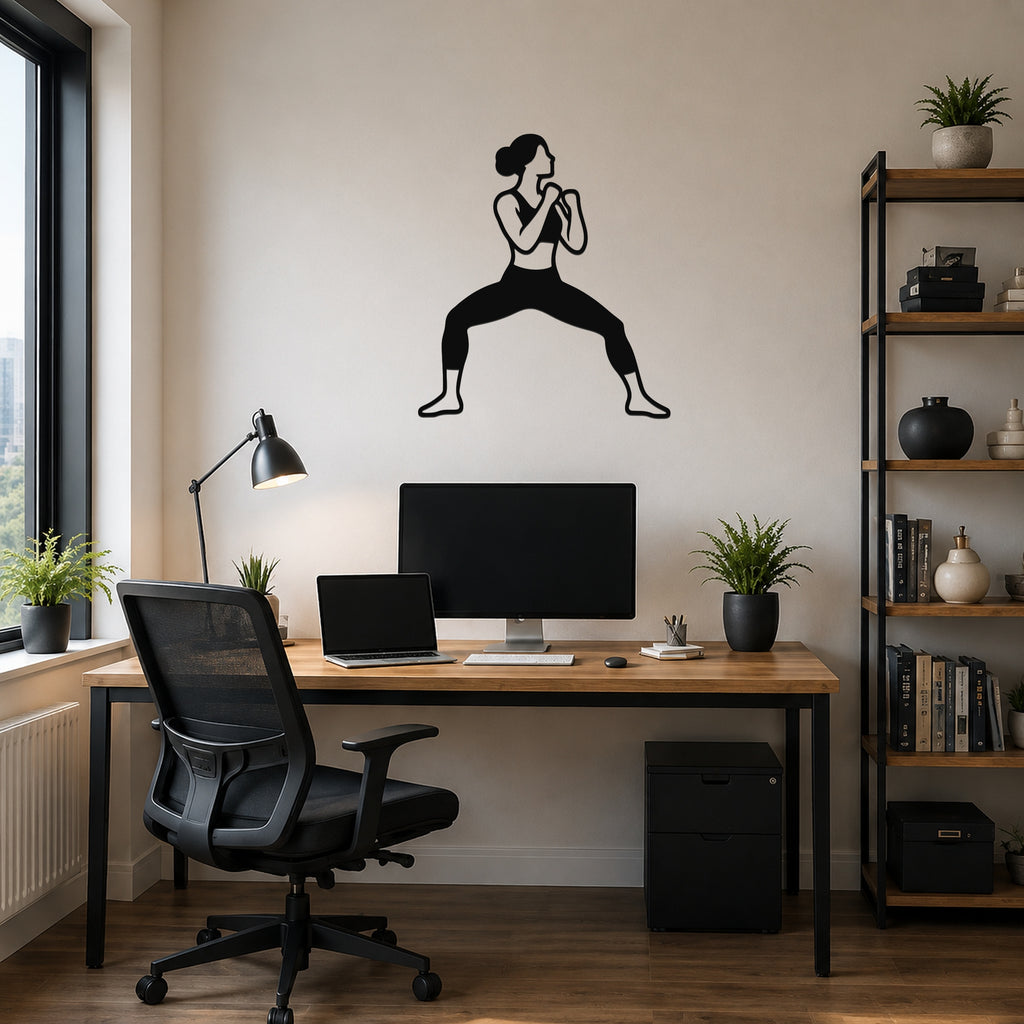 Female Karate Horse Stance Guard waterproof steel metal wall art, mockup 6