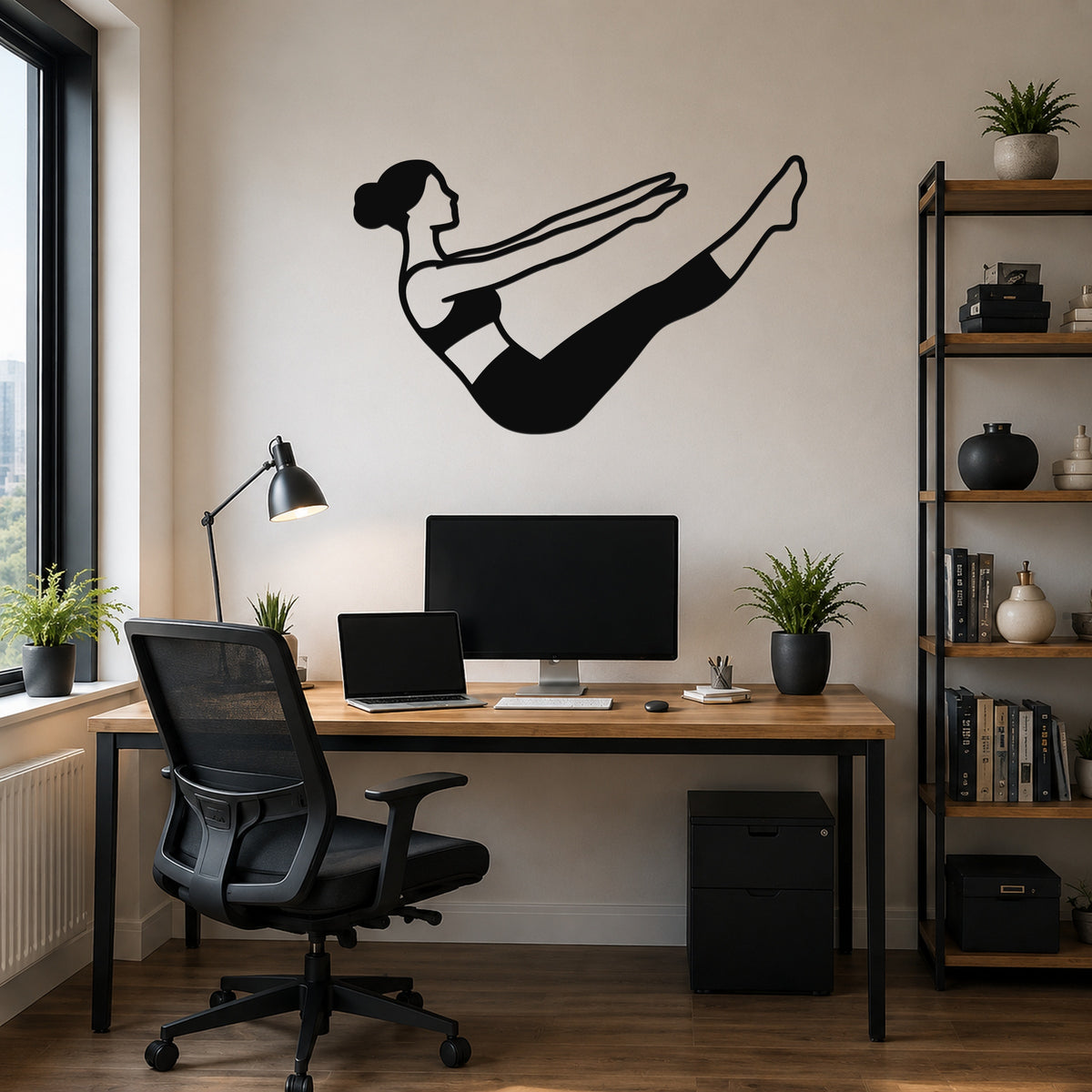 Female Classical Pilates Teaser waterproof steel metal wall art, mockup 6