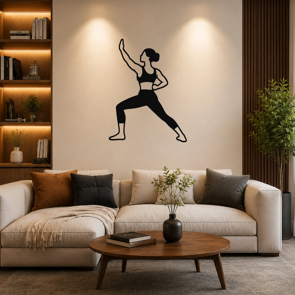Female Karate Step Back Block waterproof steel metal wall art, mockup 6