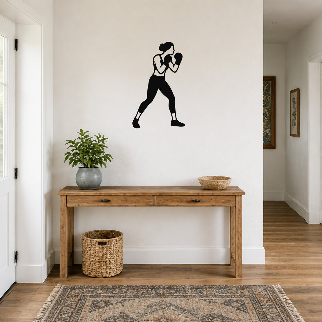 Female Boxing LEAD HOOK waterproof steel metal wall art, mockup 6