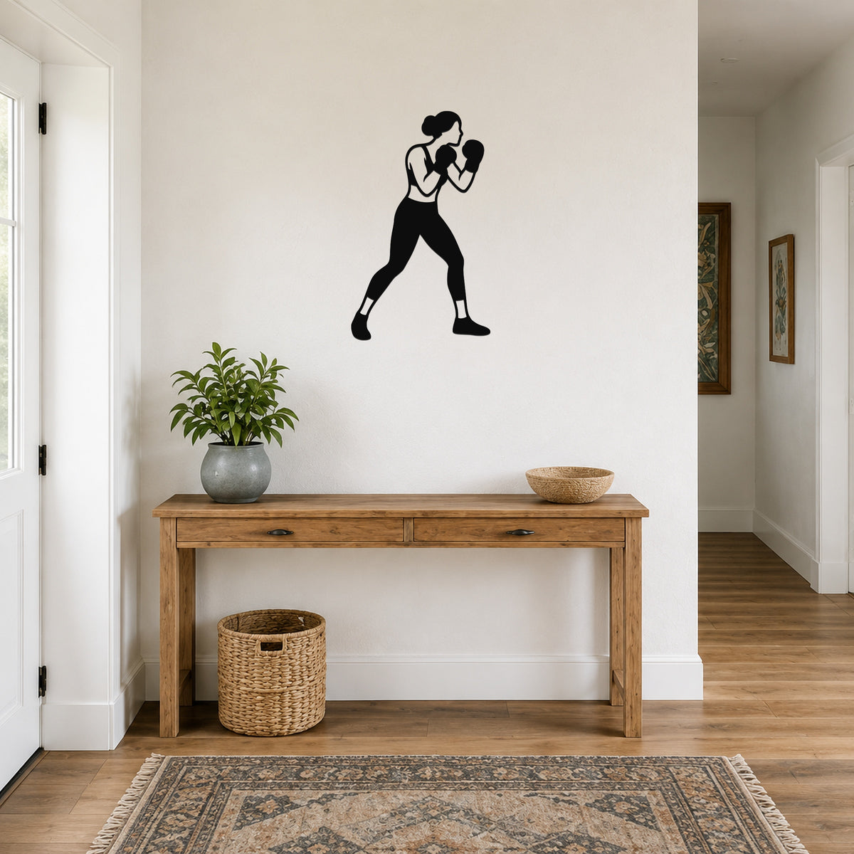 Female Boxing LEAD HOOK waterproof steel metal wall art, mockup 6