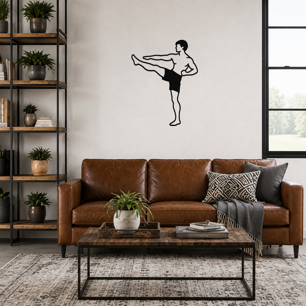 Male Karate Front Kick waterproof steel metal wall art, mockup 6