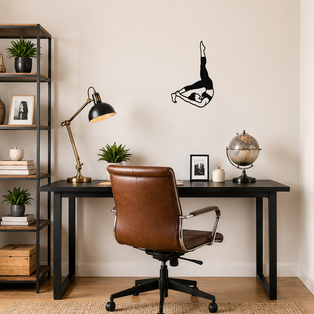 Female Classical Pilates Control Balance waterproof steel metal wall art, mockup 6