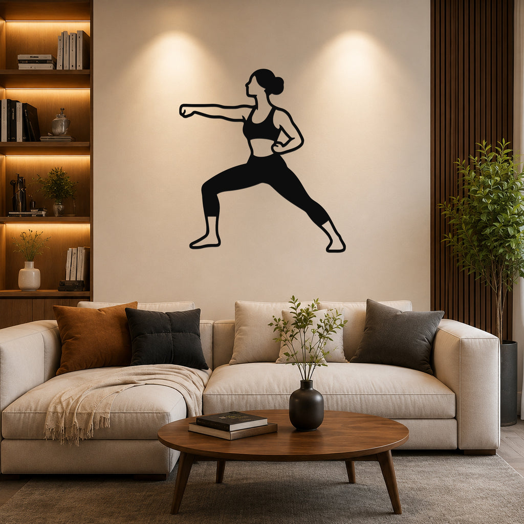 Female Karate Horse Stance Punch waterproof steel metal wall art, mockup 6