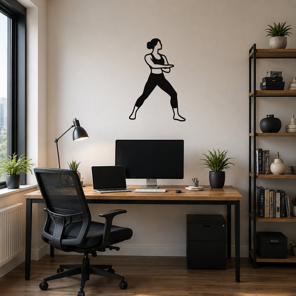 Female Karate Downward Block waterproof steel metal wall art, mockup 6