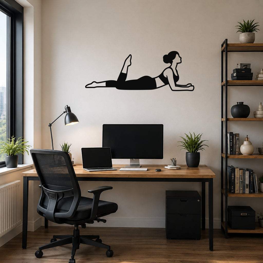 Female Classical Pilates One Leg Kick waterproof steel metal wall art, mockup 6