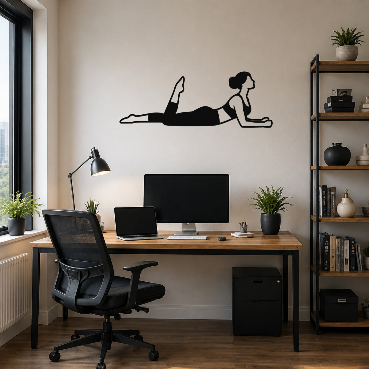 Female Classical Pilates One Leg Kick waterproof steel metal wall art, mockup 6