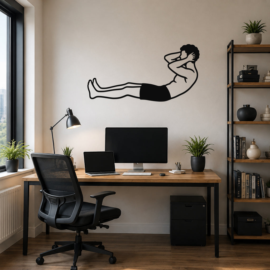 Male Classical Pilates Neck Pull waterproof steel metal wall art, mockup 6