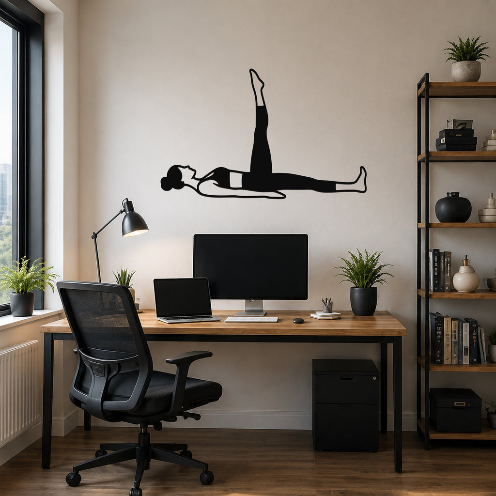 Female Classical Pilates One Leg Circle waterproof steel metal wall art, mockup 6