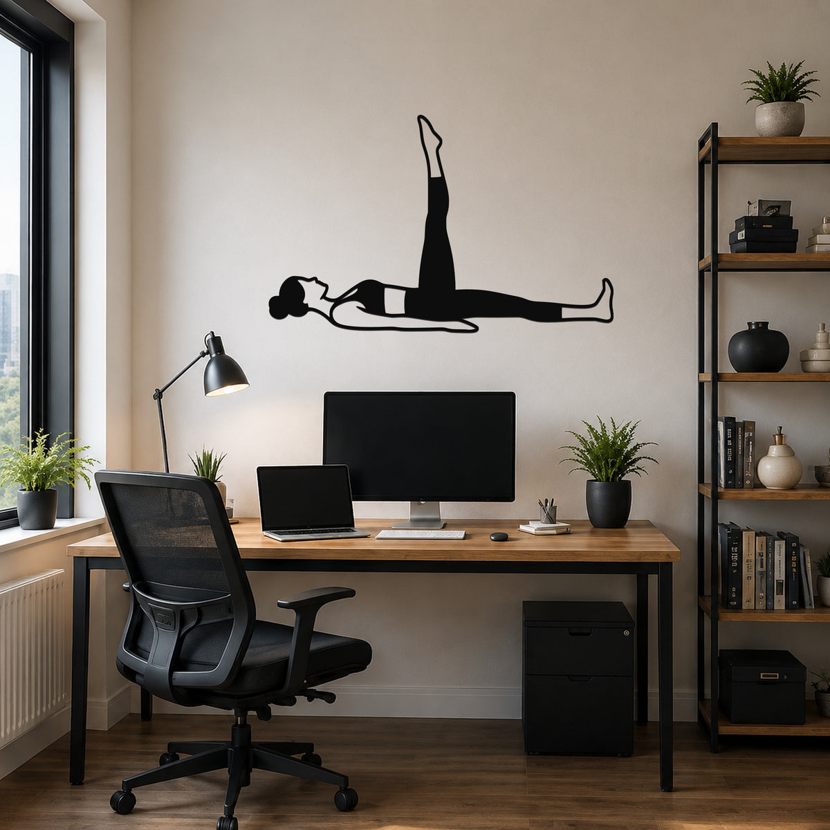 Female Classical Pilates One Leg Circle waterproof steel metal wall art, mockup 6