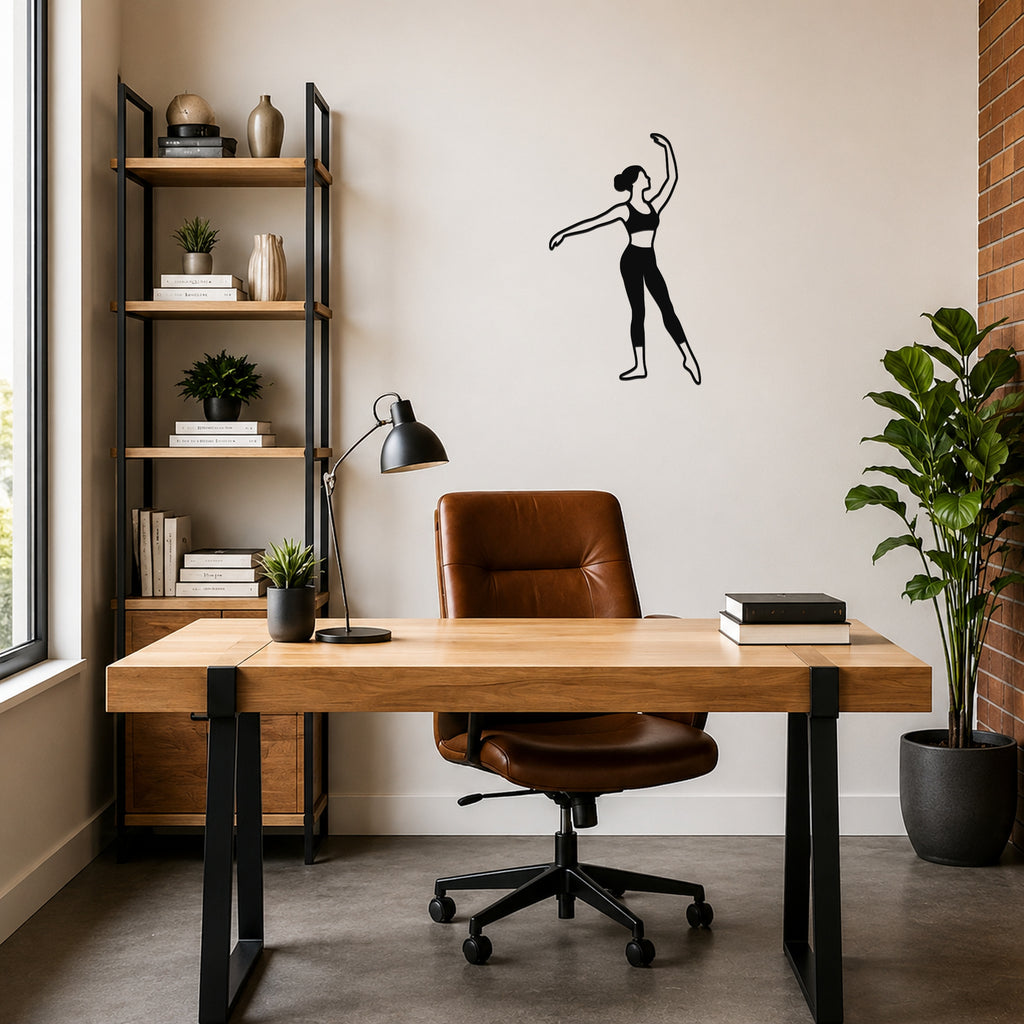 Female Ballet Écarté devant waterproof steel metal wall art, mockup 6