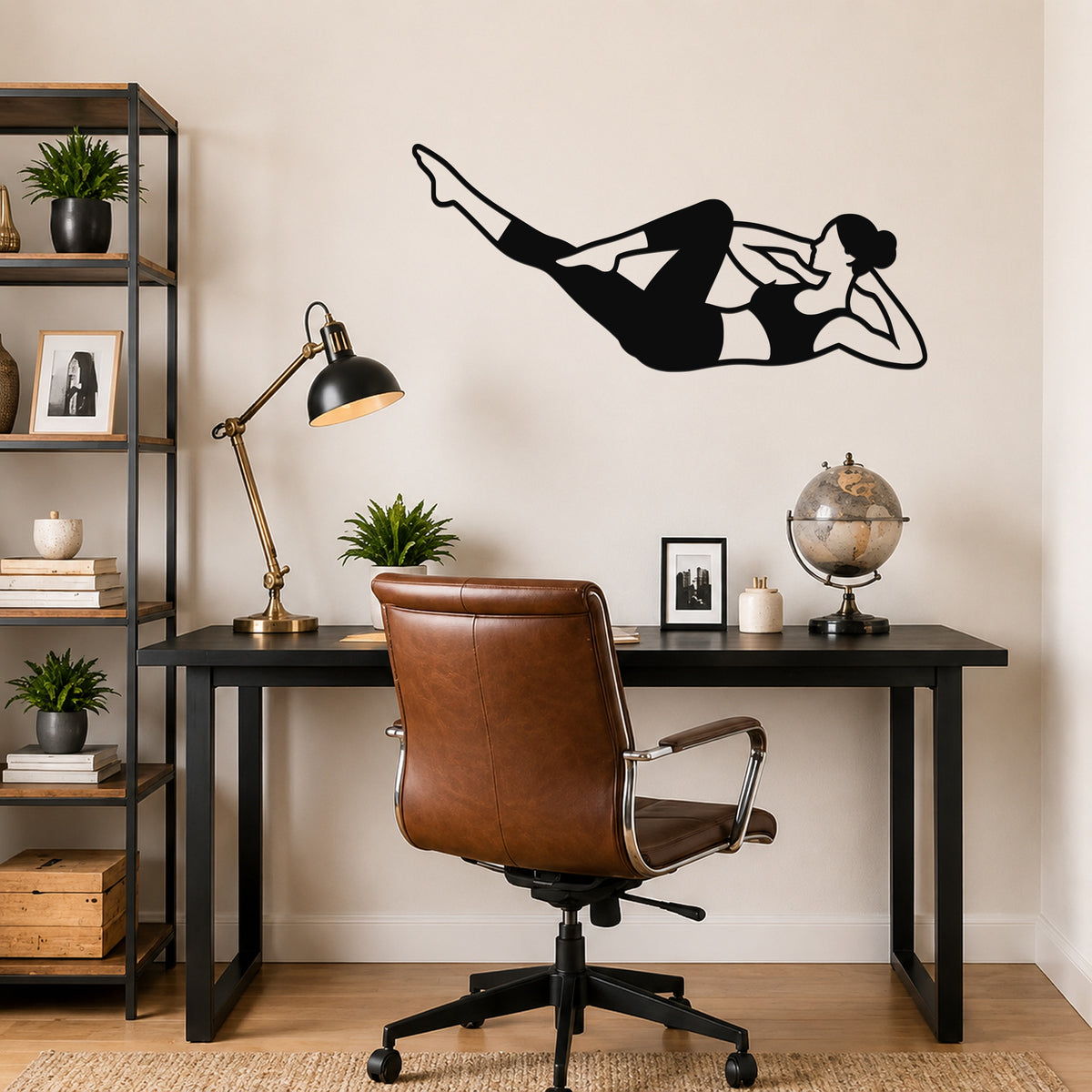 Female Classical Pilates Criss Cross waterproof steel metal wall art, mockup 6