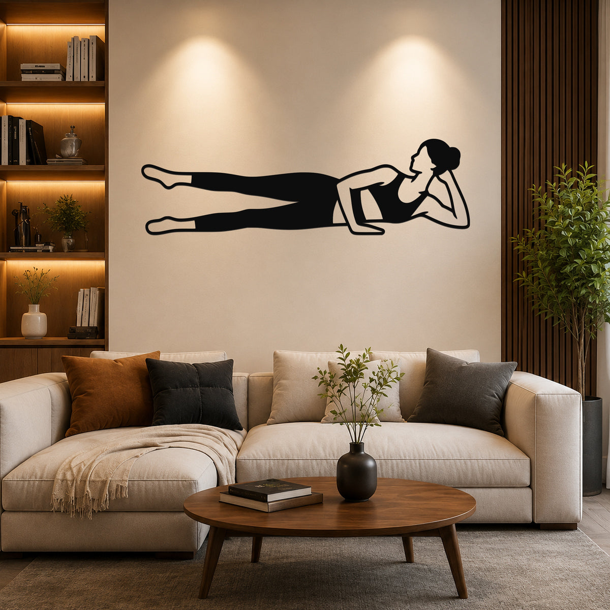 Female Classical Pilates Side Kick waterproof steel metal wall art, mockup 6