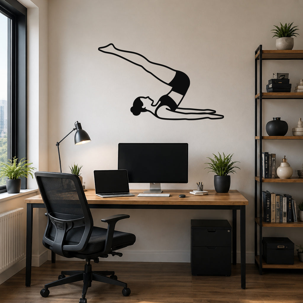 Female Classical Pilates Jack Knife waterproof steel metal wall art, mockup 6