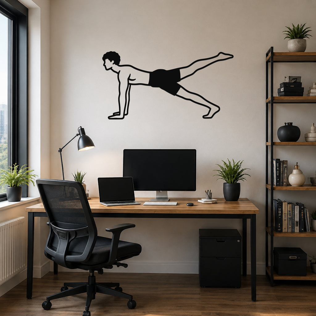 Male Classical Pilates Leg Pull Front waterproof steel metal wall art, mockup 6