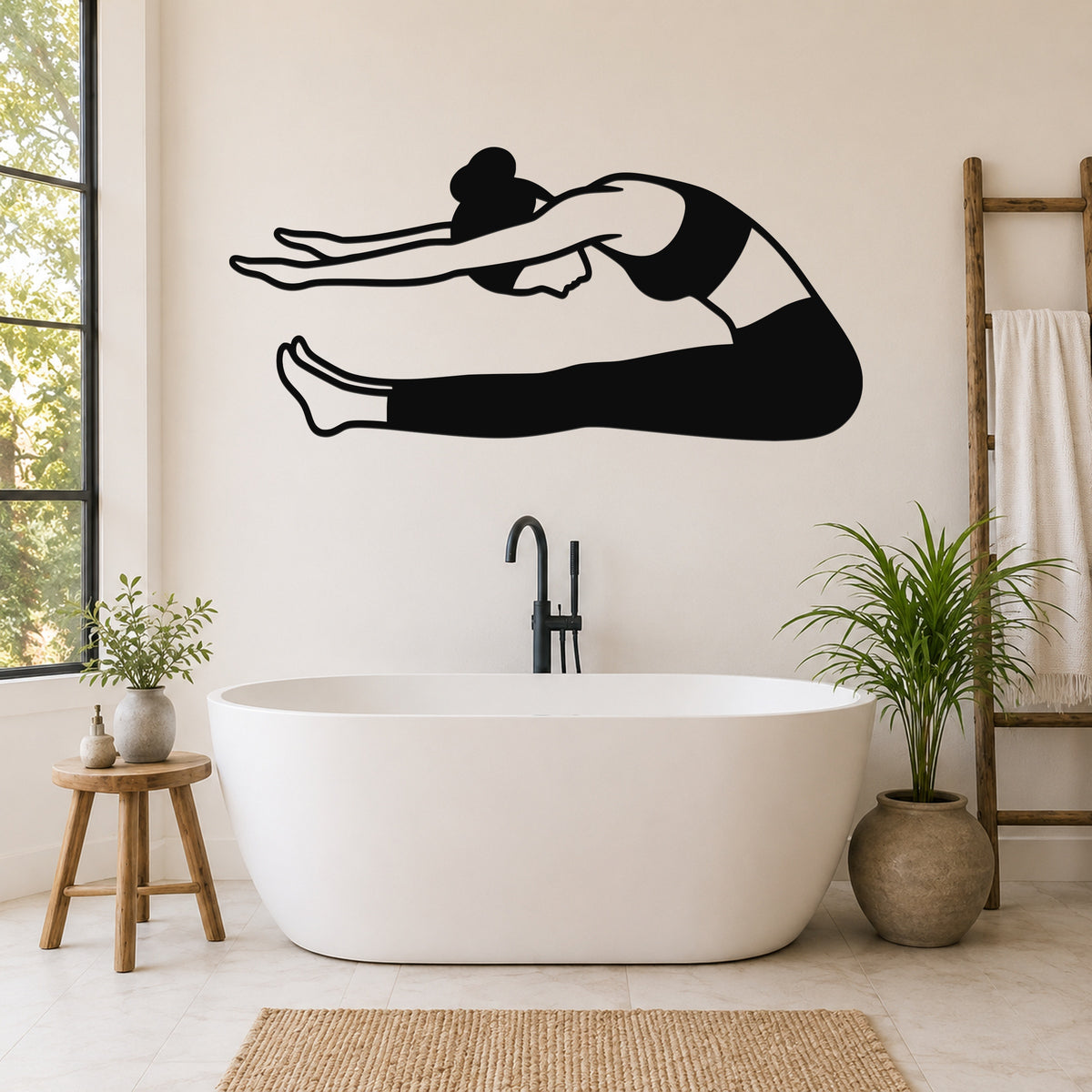 Female Classical Pilates Roll Up waterproof steel metal wall art, mockup 6