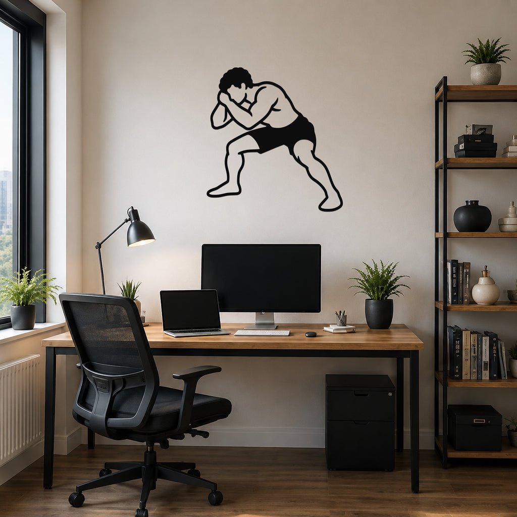 Male Wrestling Front Headlock Hold waterproof steel metal wall art, mockup 6