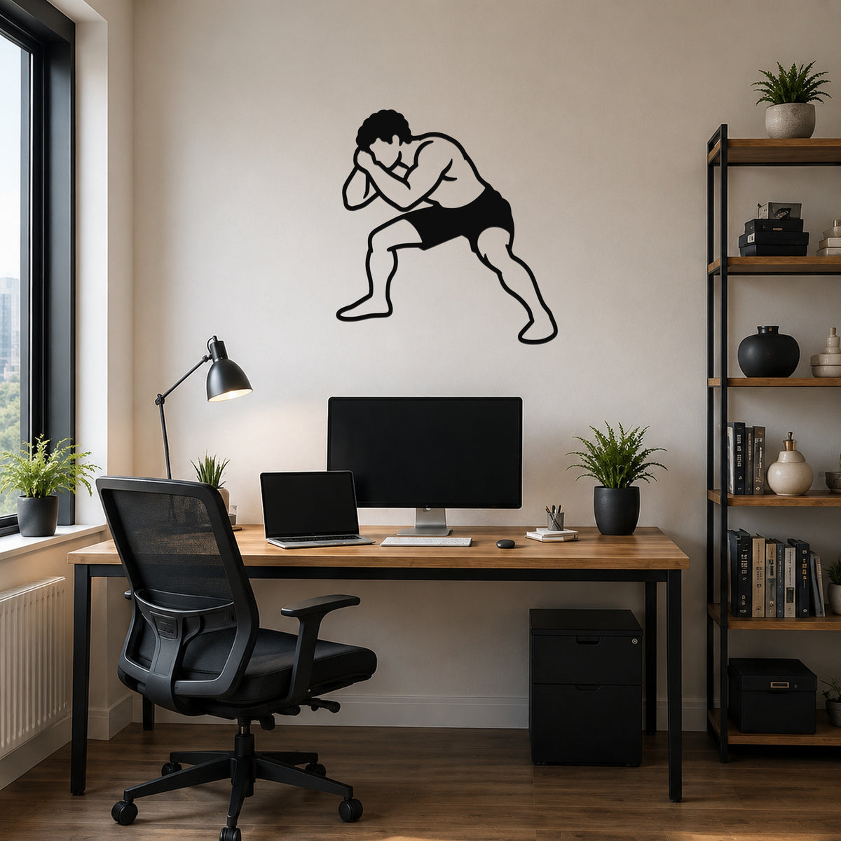 Male Wrestling Front Headlock Hold waterproof steel metal wall art, mockup 6