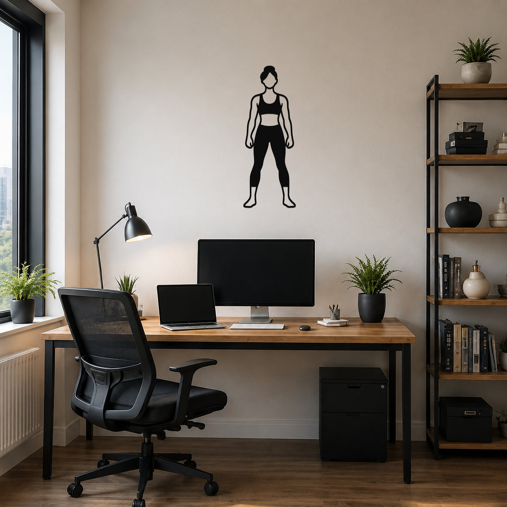 Female Karate Ready Stance Hold waterproof steel metal wall art, mockup 6