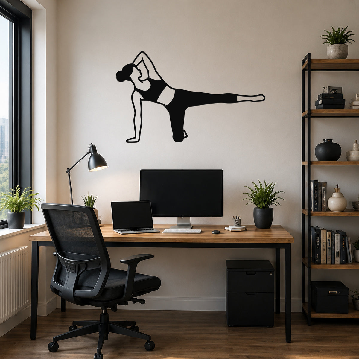 Female Classical Pilates Side Kick Kneeling waterproof steel metal wall art, mockup 6