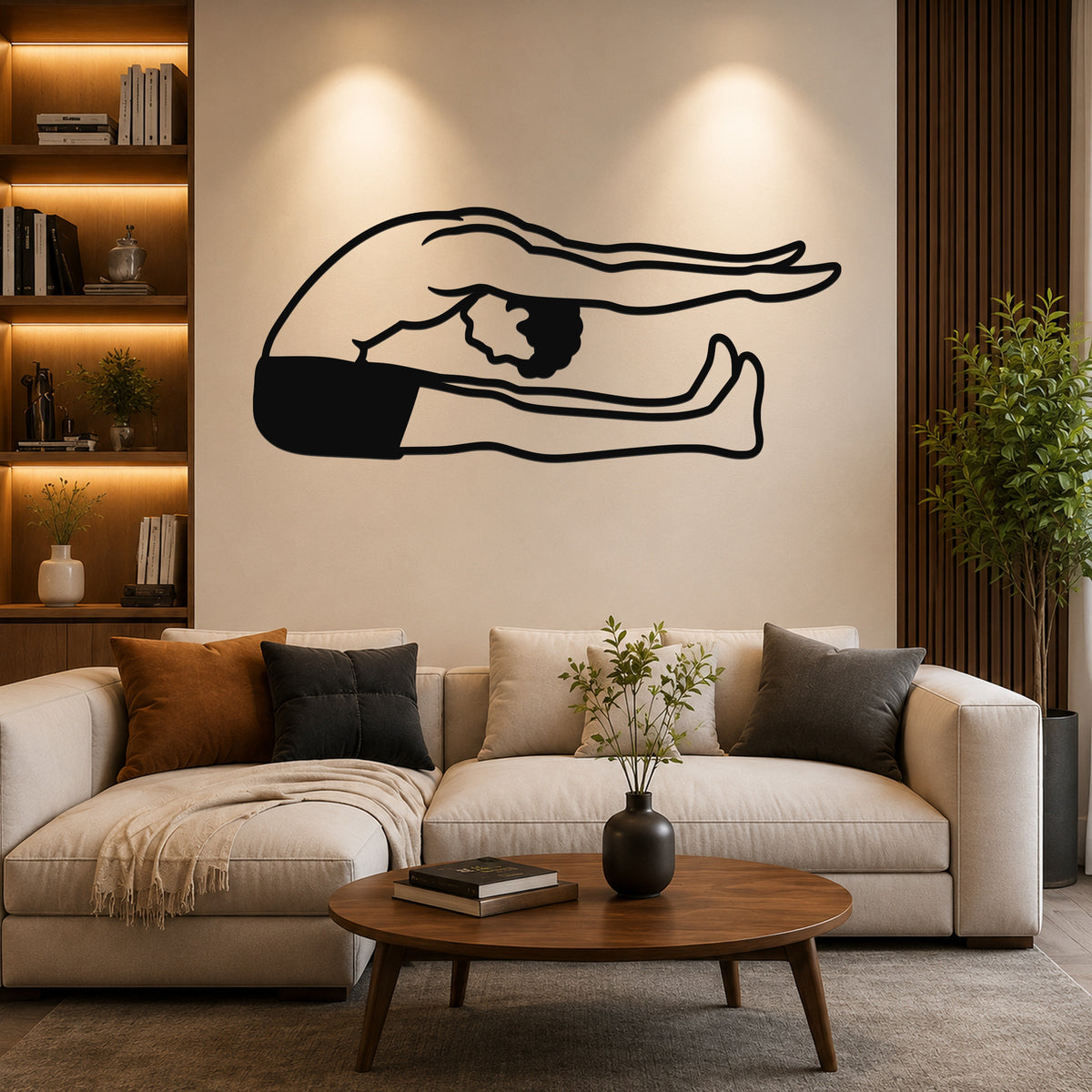 Male Classical Pilates Spine Stretch waterproof steel metal wall art, mockup 6