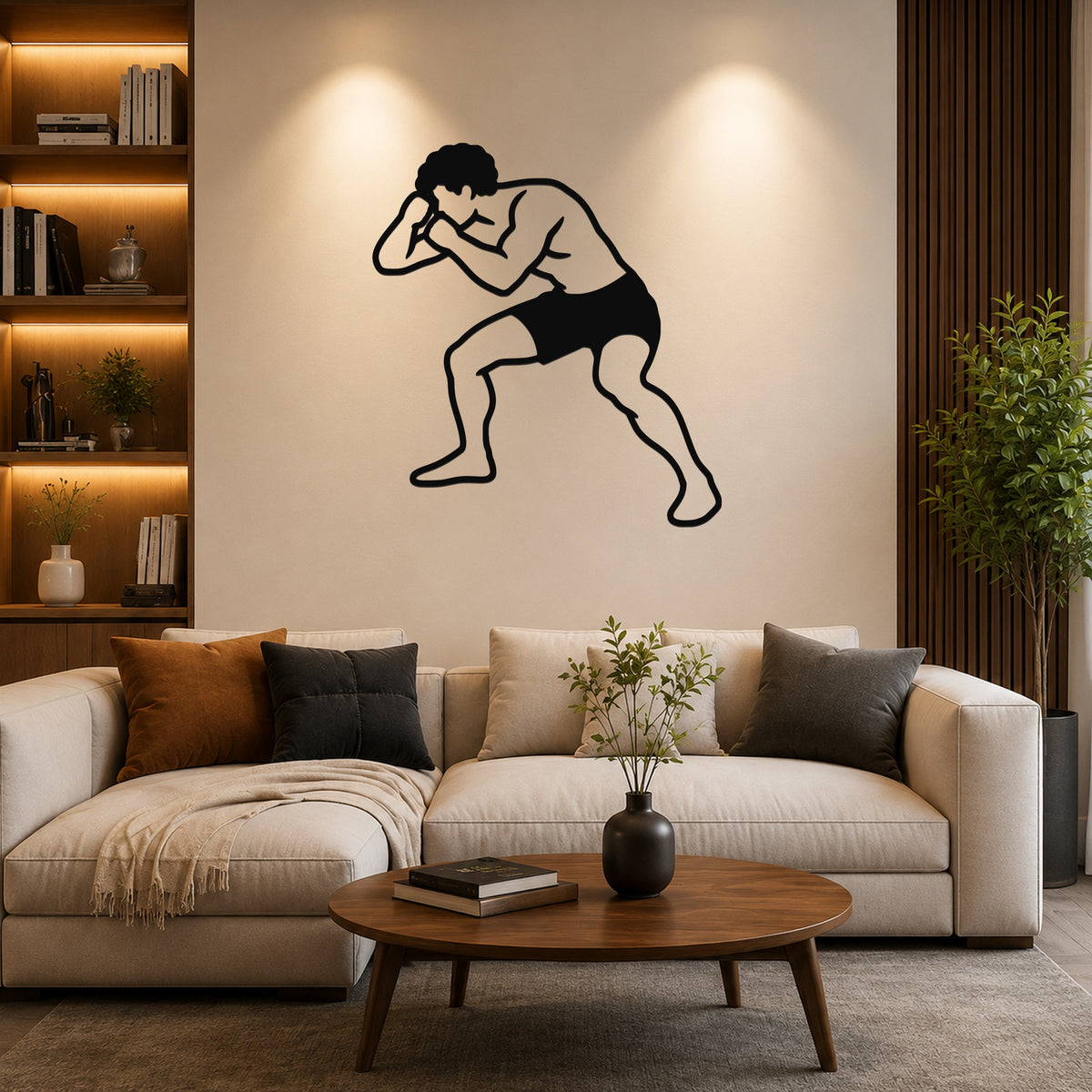 Male Wrestling Snap Down Motion waterproof steel metal wall art, mockup 6
