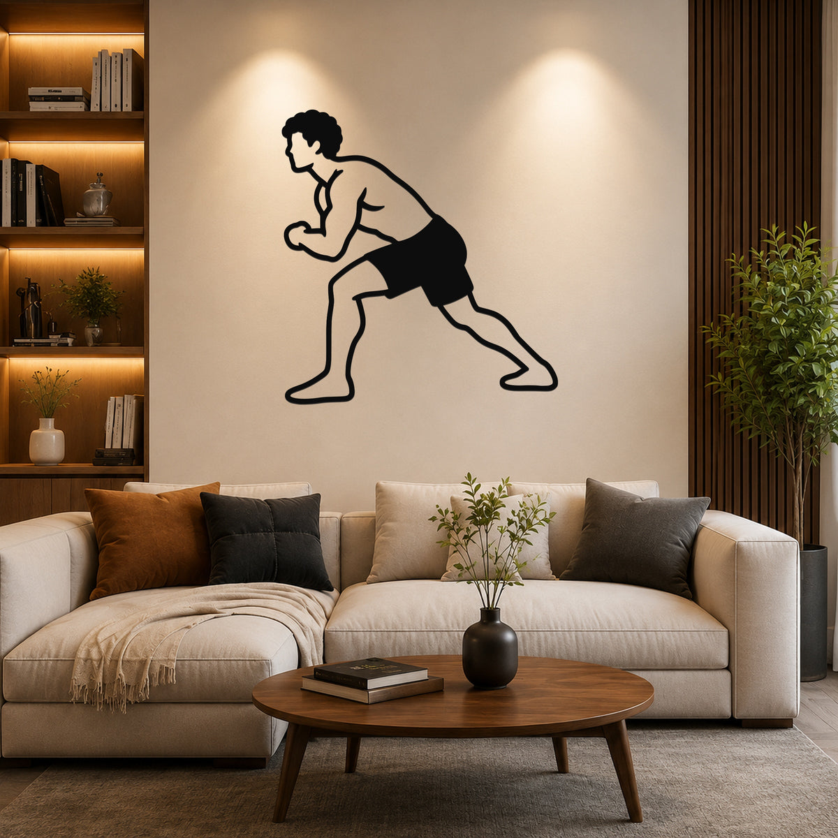 Male Wrestling Circle Movement waterproof steel metal wall art, mockup 6
