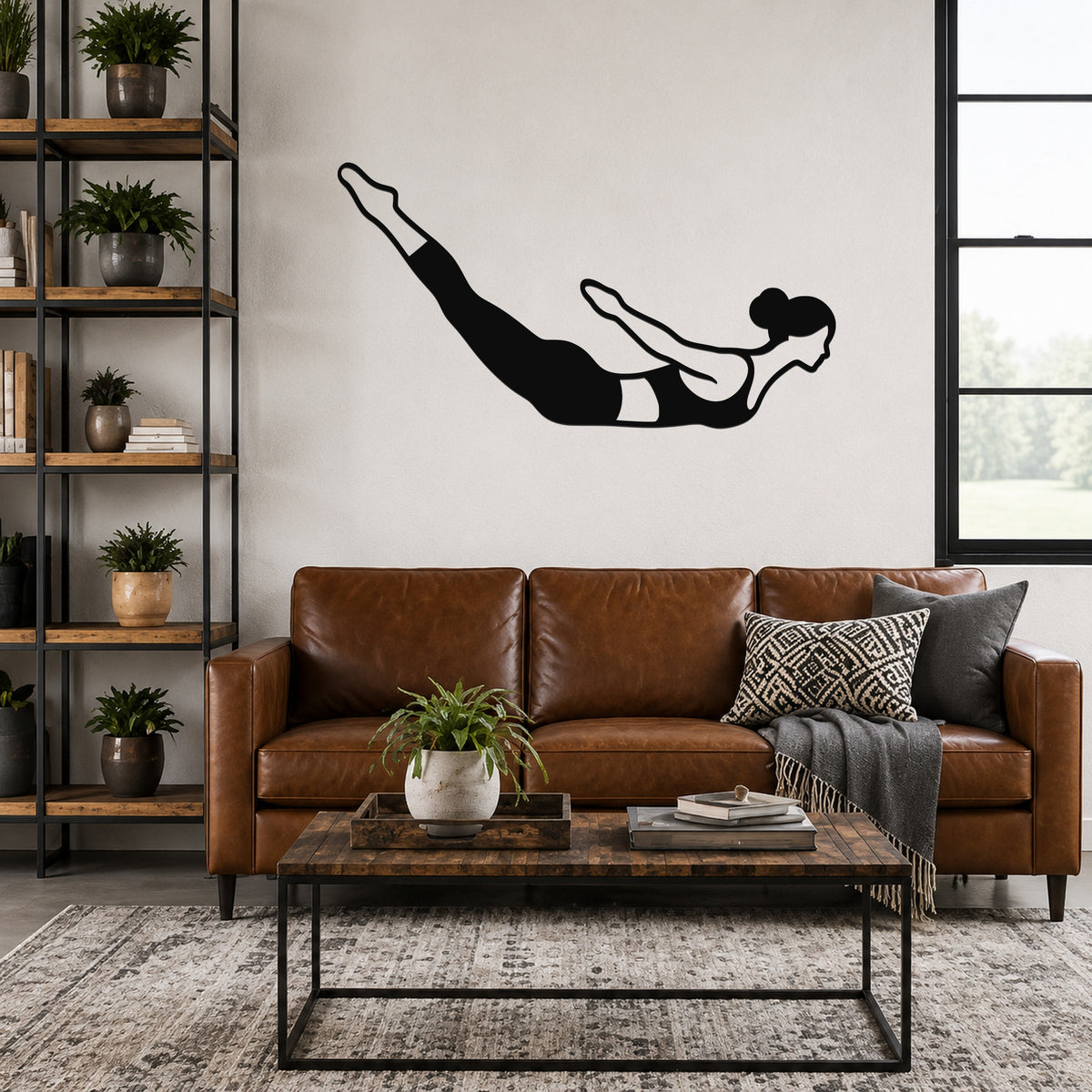 Female Classical Pilates Swan Dive waterproof steel metal wall art, mockup 6