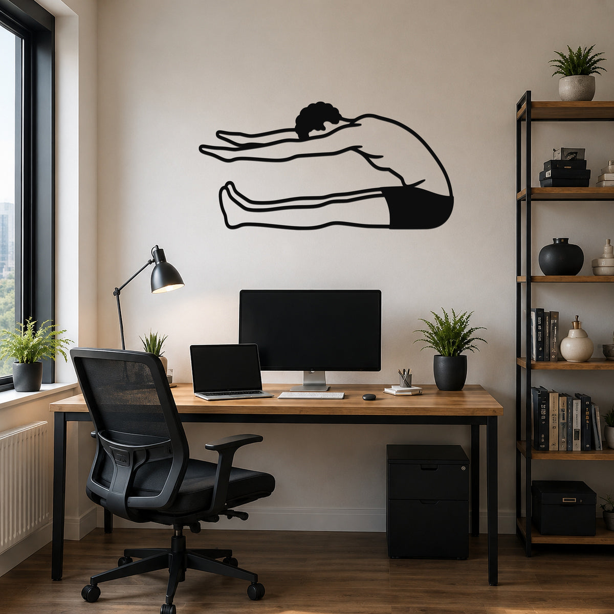 Male Classical Pilates Roll Up waterproof steel metal wall art, mockup 6