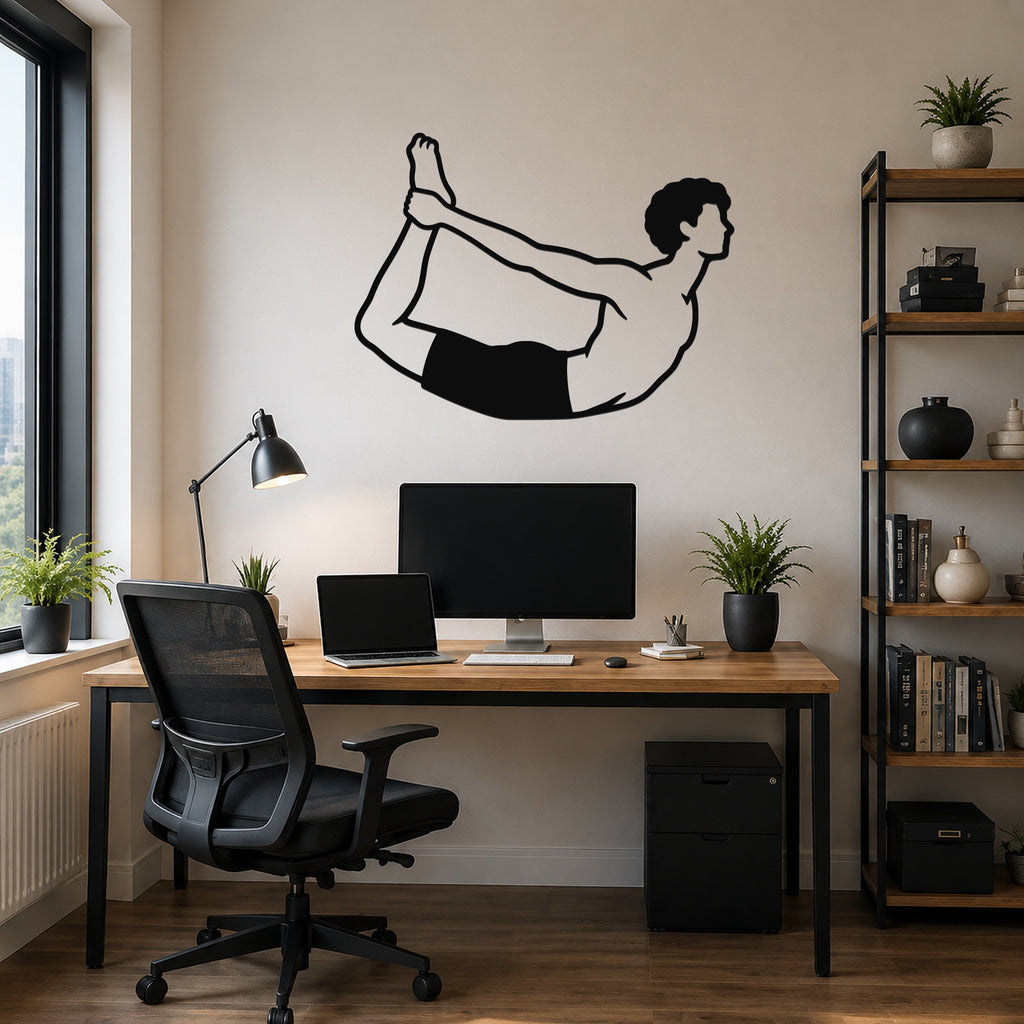 Male Classical Pilates Rocking waterproof steel metal wall art, mockup 6