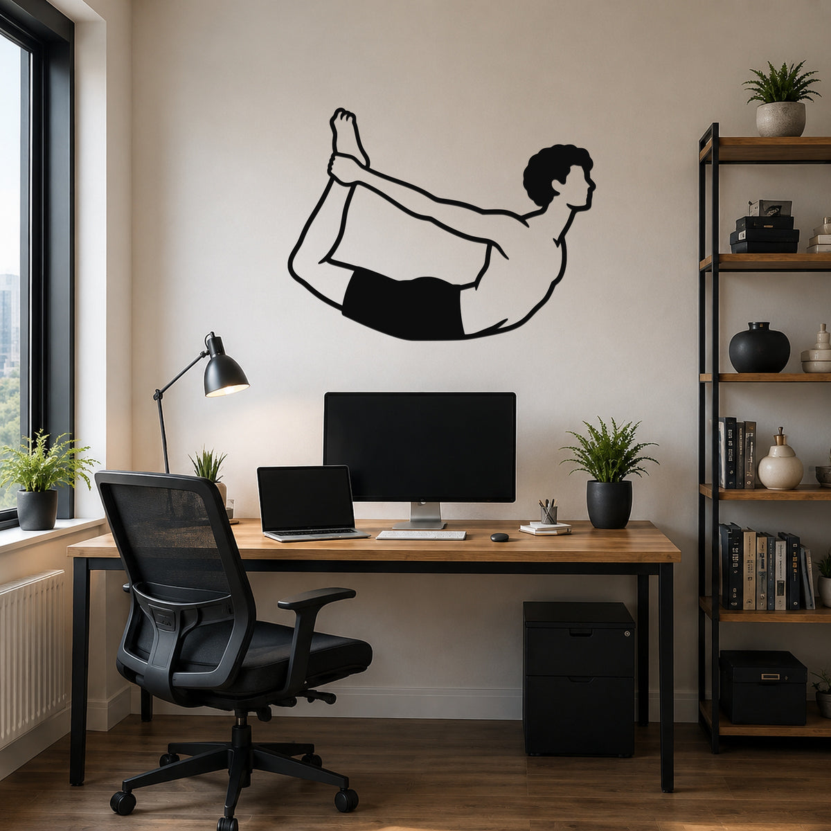 Male Classical Pilates Rocking waterproof steel metal wall art, mockup 6