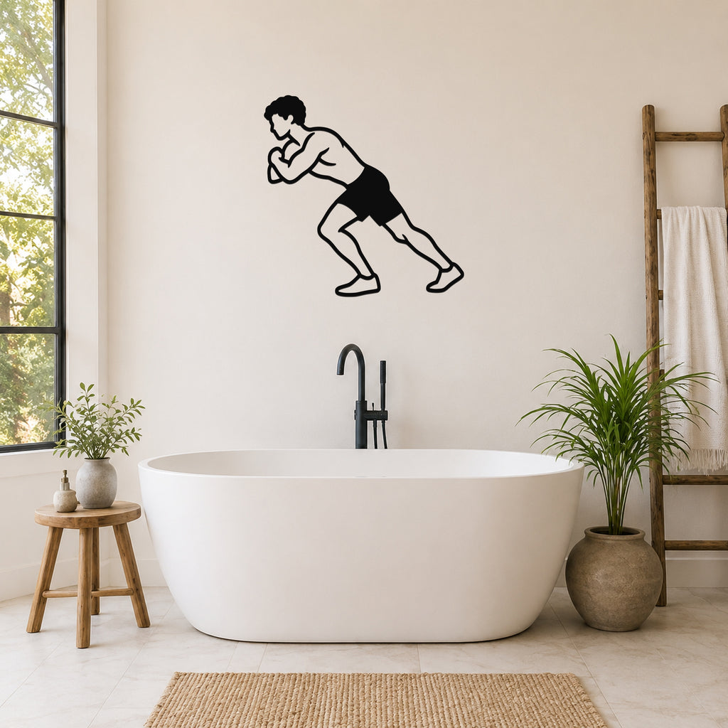 Male Wrestling Hip Pressure Drive waterproof steel metal wall art, mockup 6