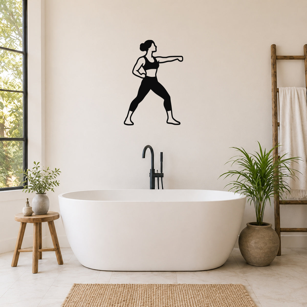 Female Karate Front Punch waterproof steel metal wall art, mockup 6