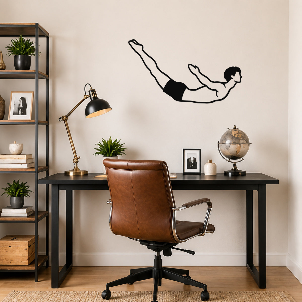 Male Classical Pilates Swan Dive waterproof steel metal wall art, mockup 6