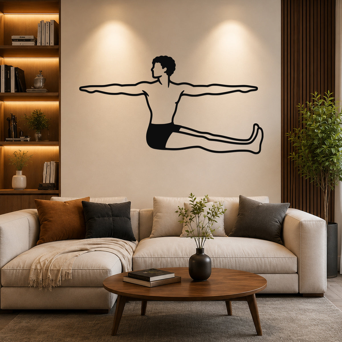Male Classical Pilates Spine Twist waterproof steel metal wall art, mockup 6