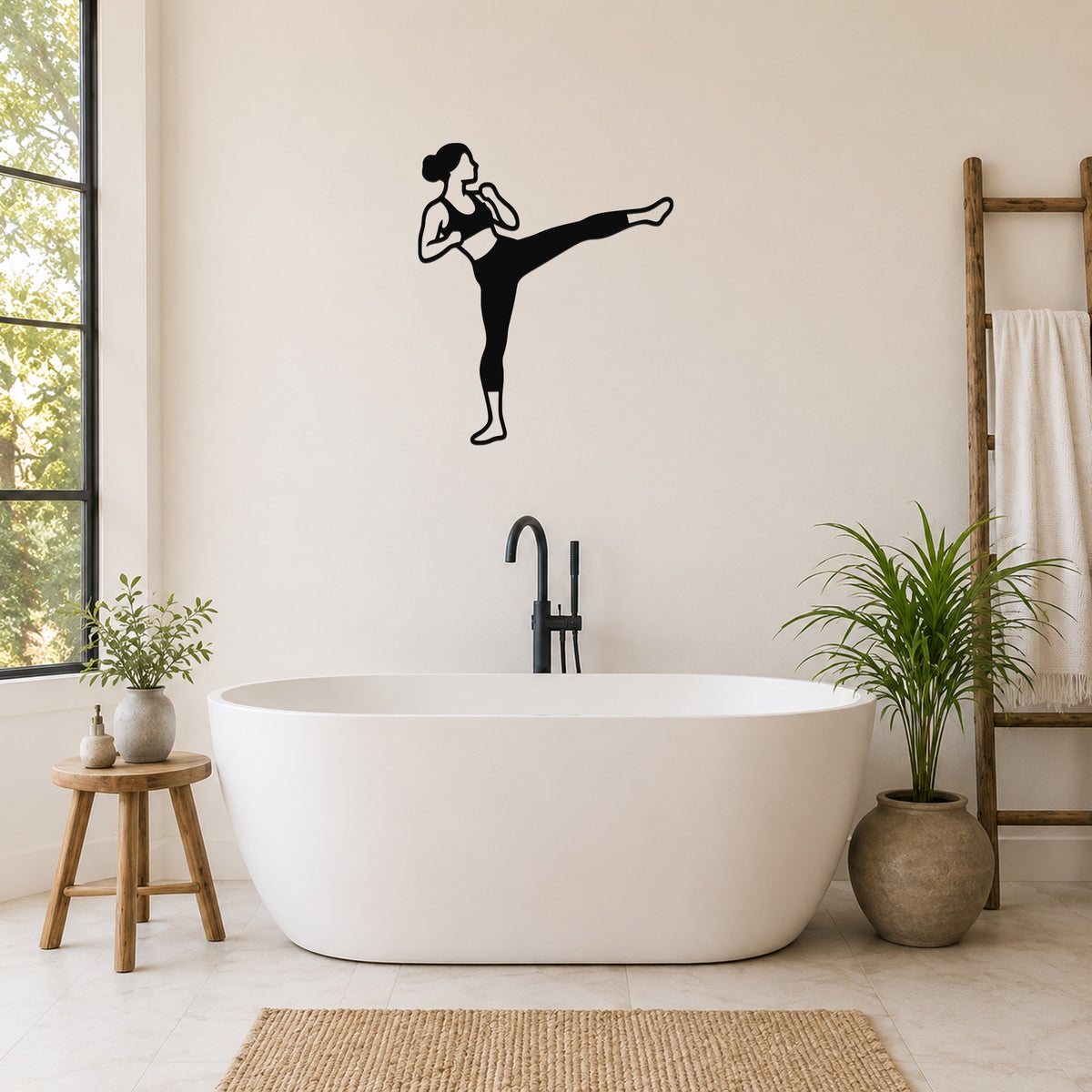 Female Karate Roundhouse Kick waterproof steel metal wall art, mockup 6