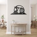 Barrel Cactus Metal Wall Art Desert Scene, Hummingbird Silhouette (Weatherproof Steel, Indoor Outdoor, Southwest Style)
