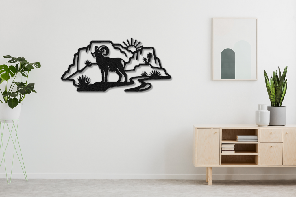 Bighorn Sheep and Joshua Tree Metal Wall Art - Southwestern Rustic Decor - Weatherproof Steel, Bold Silhouette, Indoor Outdoor Accent