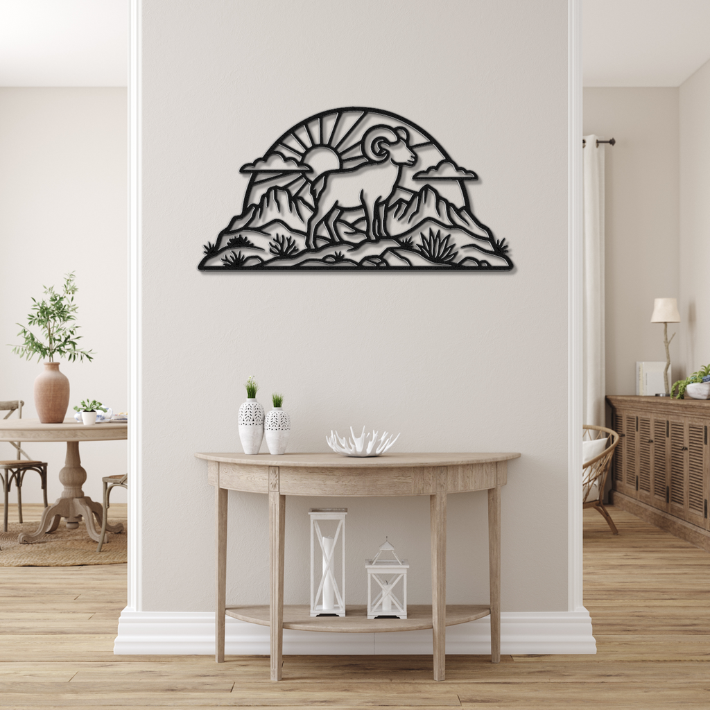 Bighorn Sheep Metal Wall Art: Western Rustic Sculpture, Bold Organic Style (Weatherproof Steel, Indoor Outdoor Decor)