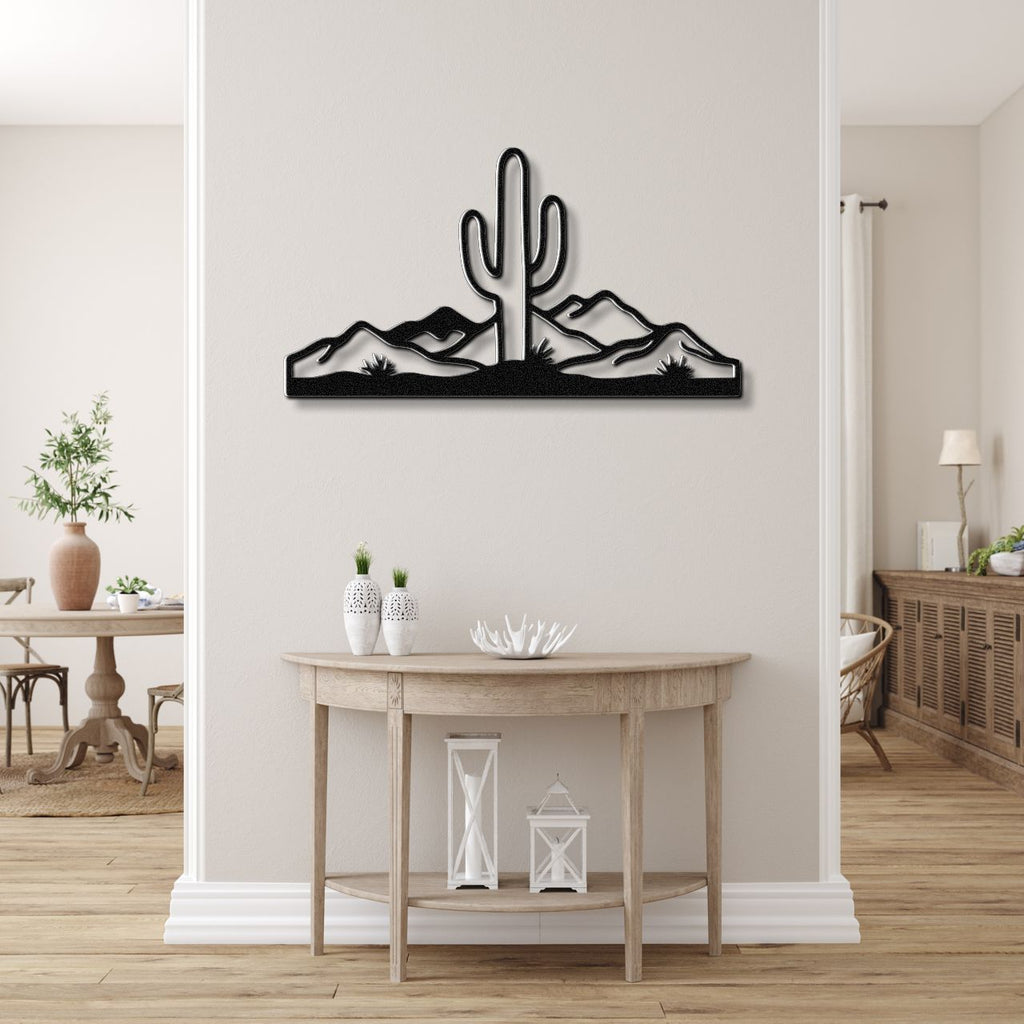 Desert Rugged Beauty Metal Wall Art: Southwestern Landscape Silhouette, Weatherproof Powder-Coated Steel (Indoor Outdoor, Rustic Charm)