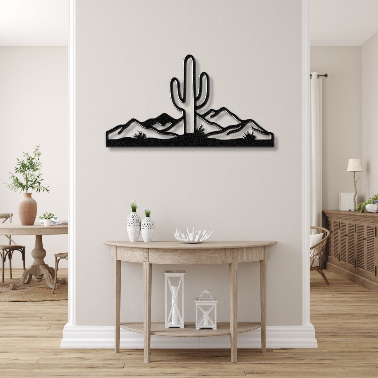 Desert Rugged Beauty Metal Wall Art: Southwestern Landscape Silhouette, Weatherproof Powder-Coated Steel (Indoor Outdoor, Rustic Charm)