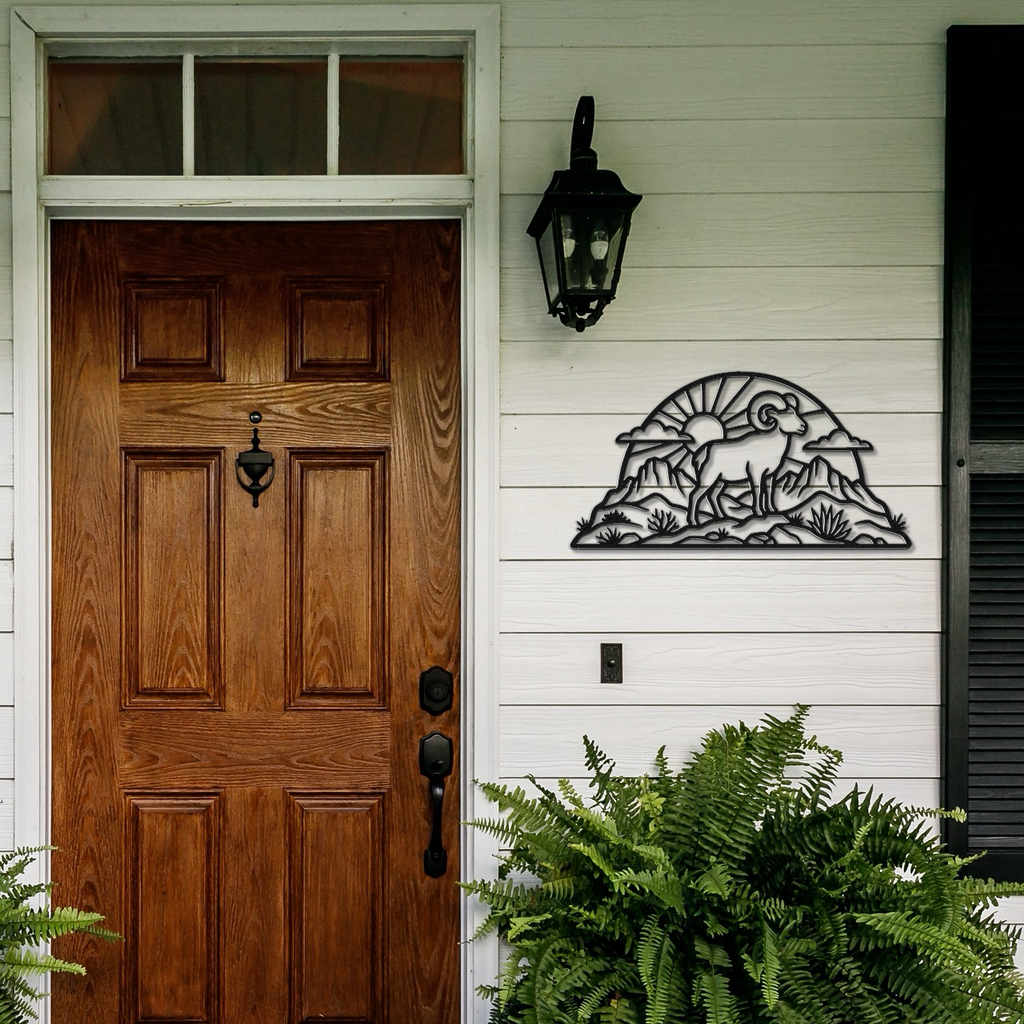 Bighorn Sheep Metal Wall Art: Western Rustic Sculpture, Bold Organic Style (Weatherproof Steel, Indoor Outdoor Decor)