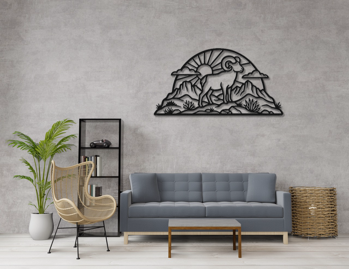 Bighorn Sheep Metal Wall Art: Western Rustic Sculpture, Bold Organic Style (Weatherproof Steel, Indoor Outdoor Decor)