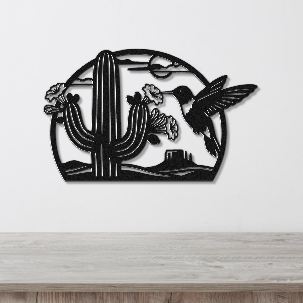 Décoration murale en métal Colibri et Cactus Saguaro