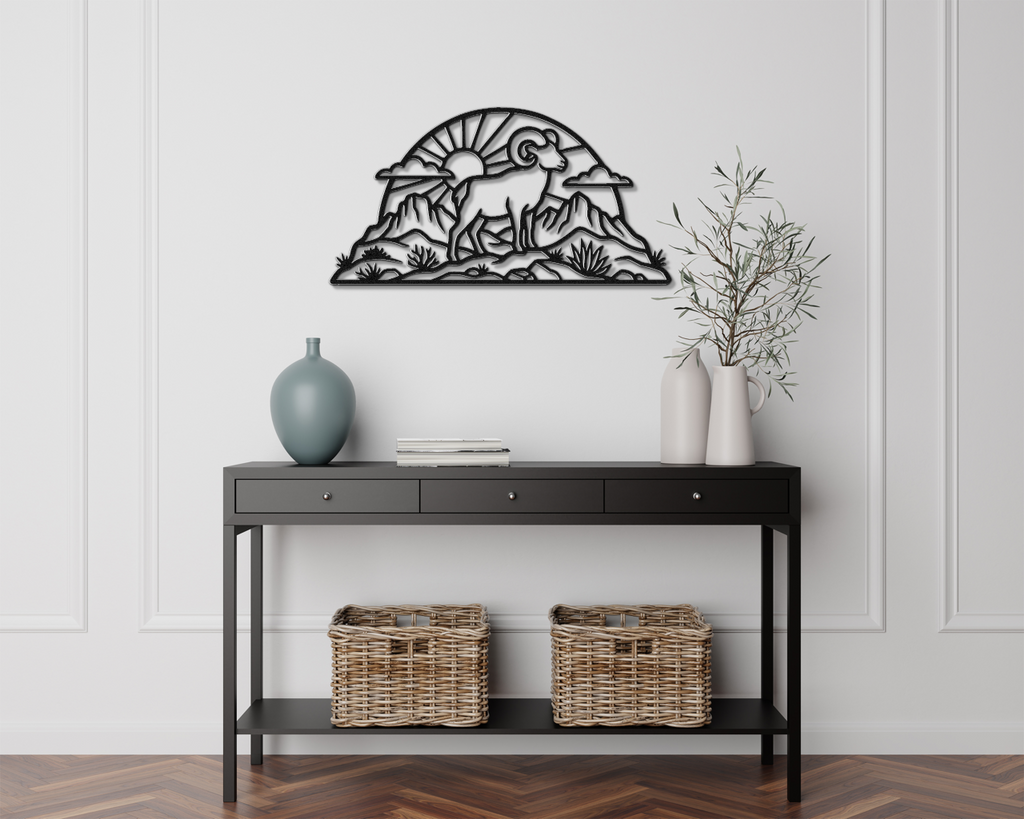 Bighorn Sheep Metal Wall Art: Western Rustic Sculpture, Bold Organic Style (Weatherproof Steel, Indoor Outdoor Decor)